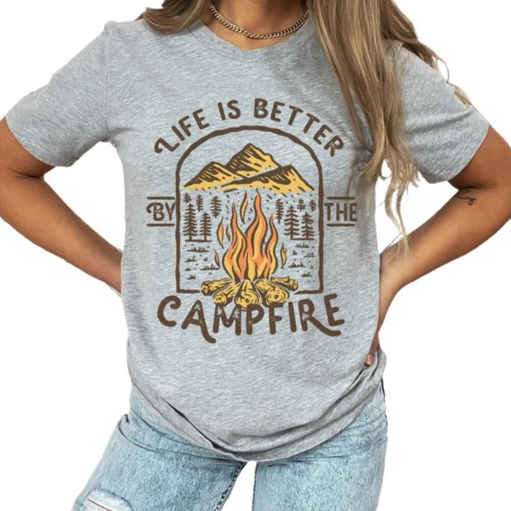 Campfire Graphic Crew Neck Short Sleeve T Shirt Size M outdoors Camping